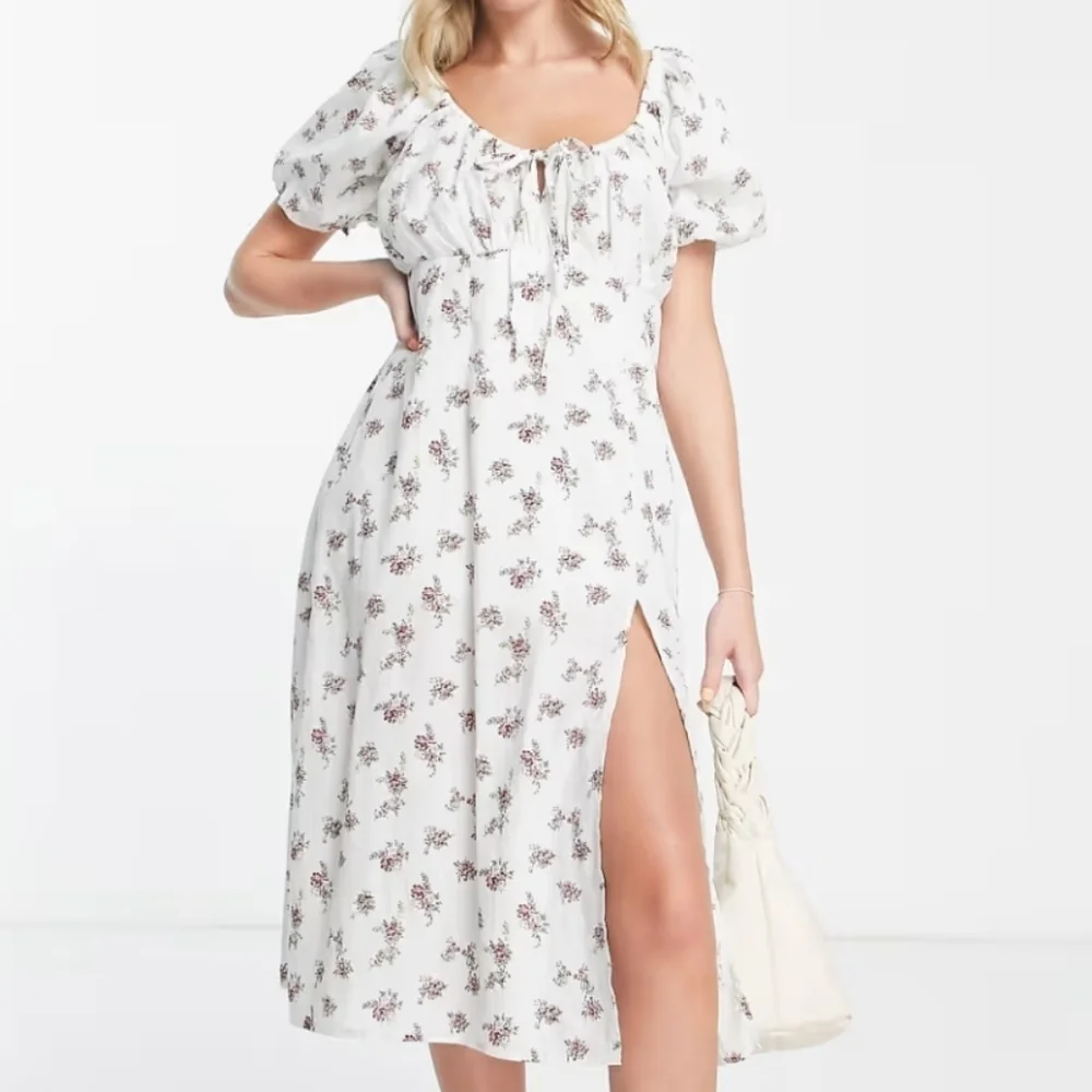 Asos Wednesday's Girl Midi Milkmaid Tea White Floral Dress Size XXS